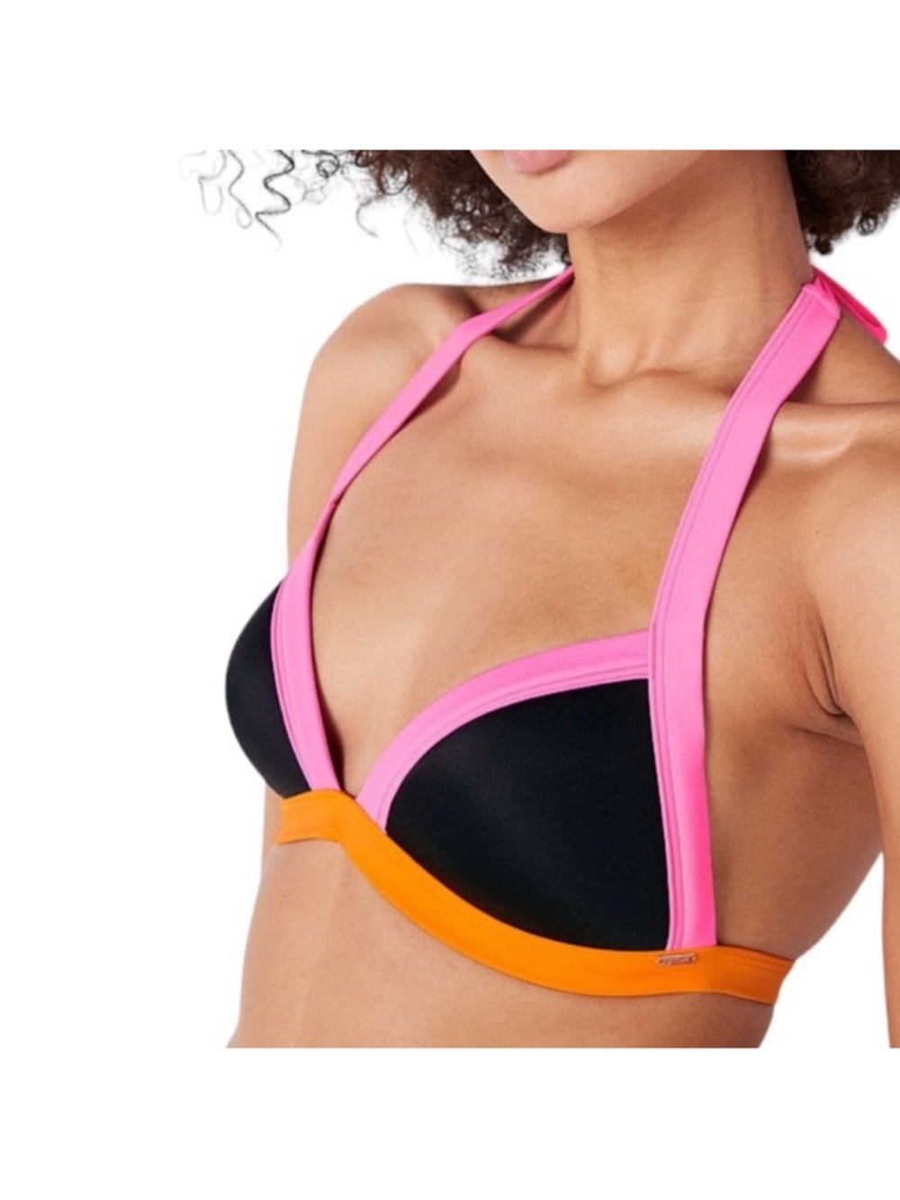 NWT Pink Victoria’s Secret Swim Push-up Triangle Halterneck Black Bikini Top XL